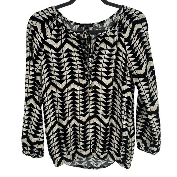 Ella Moss Black White Geometric Print Blouse Long Sleeve Neck Straps  XS - Picture 1 of 10